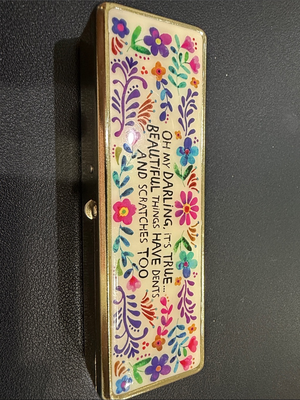 Floral Sentiment Metal Pill Box in Cream